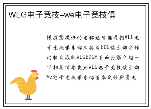 WLG电子竞技-we电子竞技俱